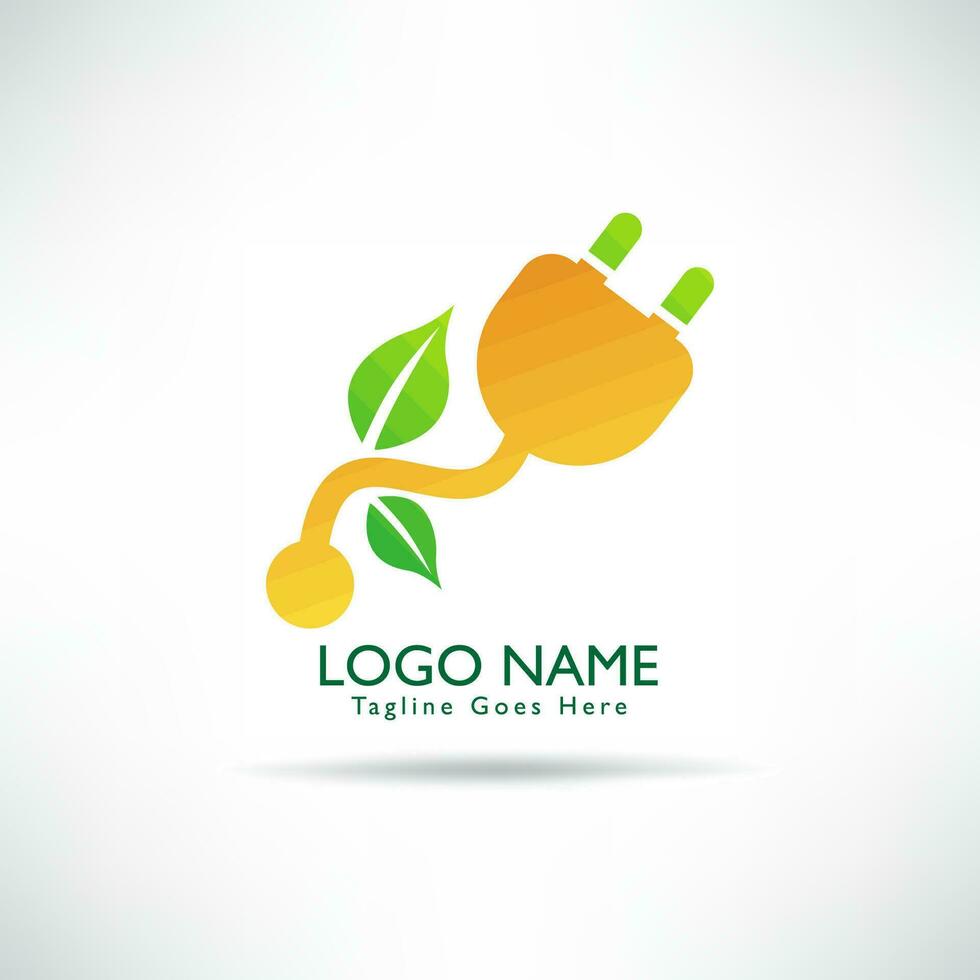 kreativ Logo Leistung Blatt mit elektrisch Stecker, Pflanze und Blatt Symbol. Grün Umwelt Konzept, ökologisch. Vektor Illustration.