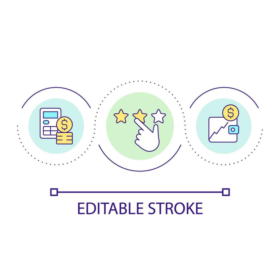 Betygsätta bokföring service slinga begrepp ikon. huvudstad tillväxt. finansiell bistånd för företag abstrakt aning tunn linje illustration. isolerat översikt teckning. redigerbar stroke vektor