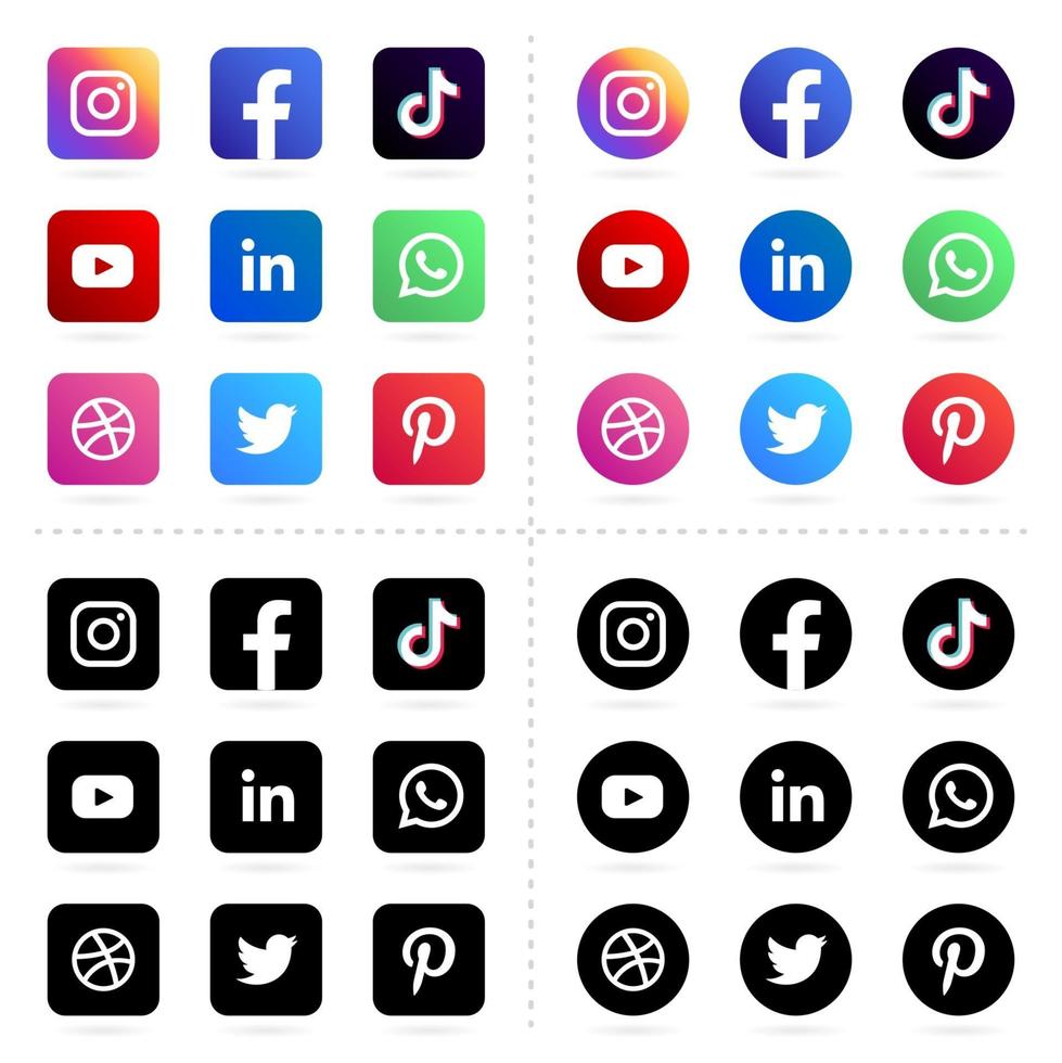 populära sociala medier ikonuppsättning vektor