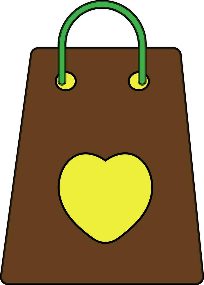 gul hjärta på brun handla väska. vektor