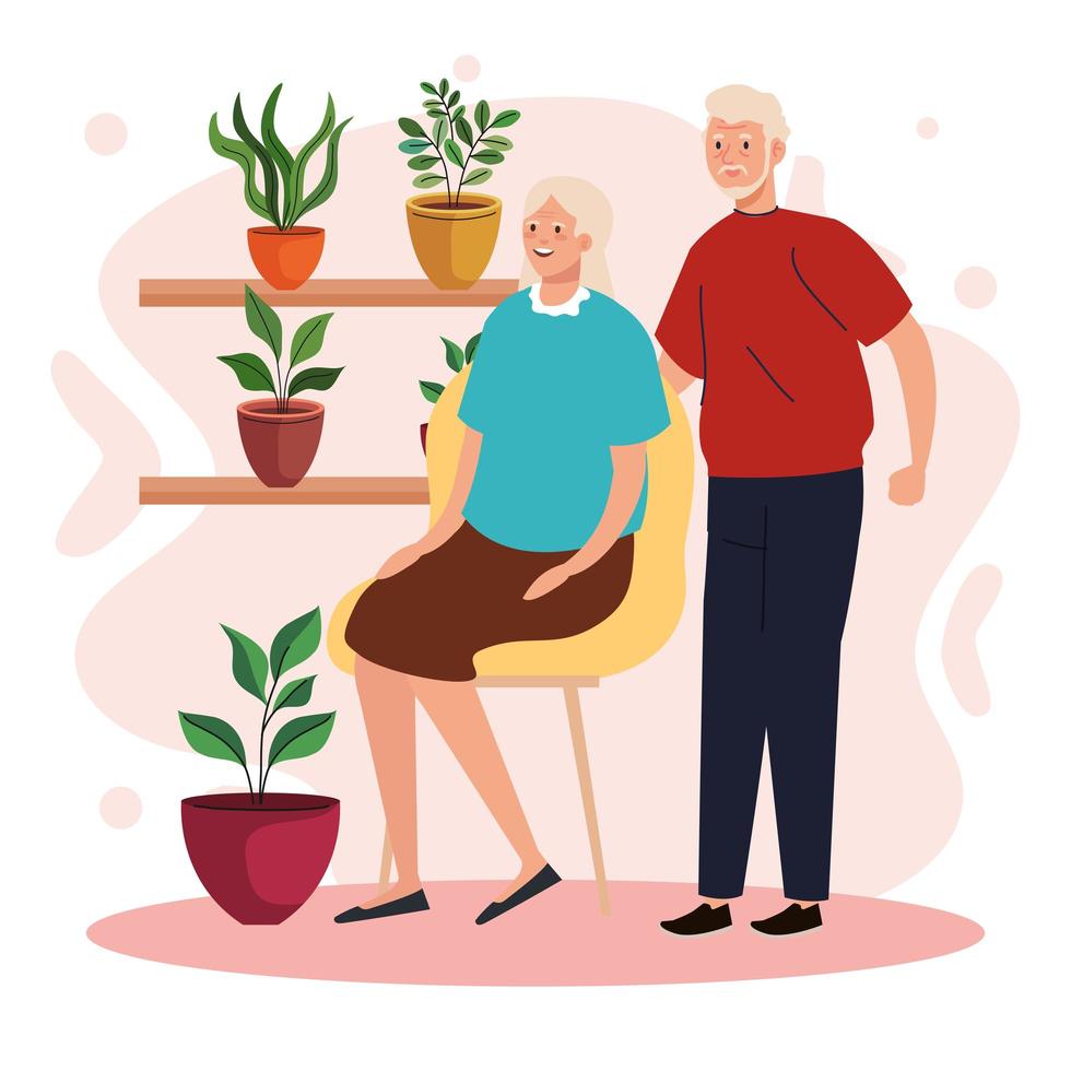 äldre gamla par som sitter i stolen i trädgårdsfigurerna vektor