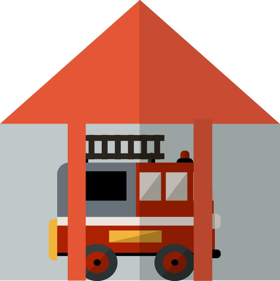illustration av brand lastbil stående under de station. vektor