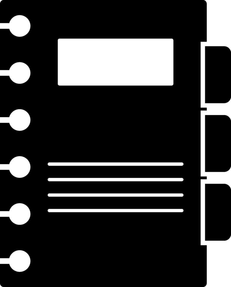 schwarz und Weiß Notizbuch im eben Stil. Glyphe Symbol oder Symbol. vektor