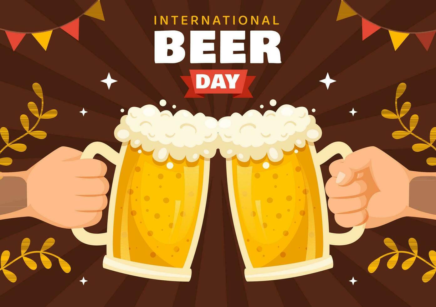 internationell öl dag vektor illustration med Skål öl firande i platt tecknad serie hand dragen landning sida bakgrund mallar