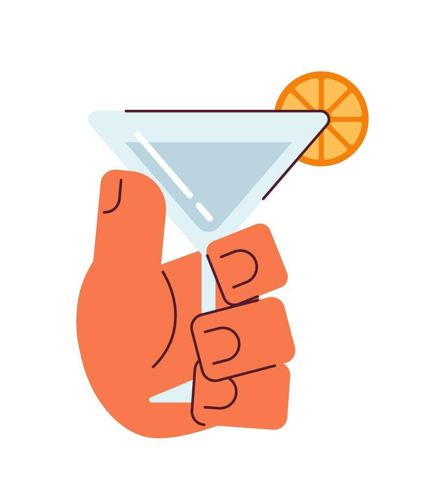 innehav margarita frukt cocktail semi platt färgrik vektor hand. alkohol dricka. Martini natt. frukt mjuk dryck. redigerbar klämma konst på vit. enkel tecknad serie fläck illustration för webb grafisk design