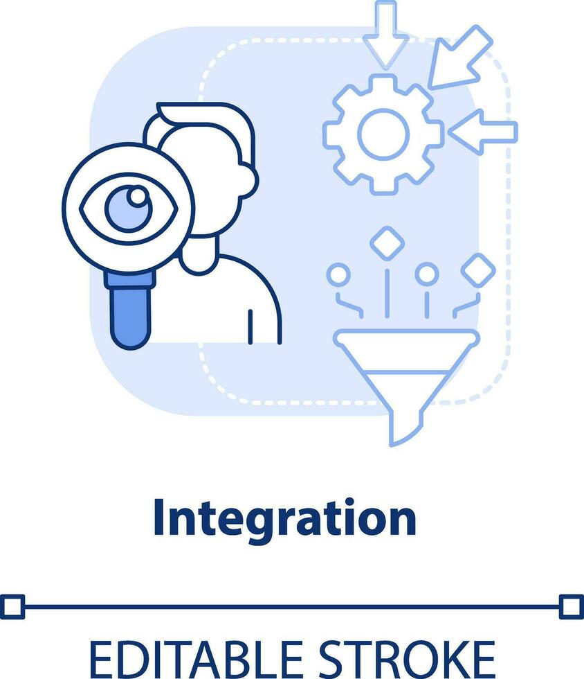 Integration Licht Blau Konzept Symbol. Geschäft. Element von liefern Kette Verwaltung abstrakt Idee dünn Linie Illustration. isoliert Gliederung Zeichnung. editierbar Schlaganfall vektor