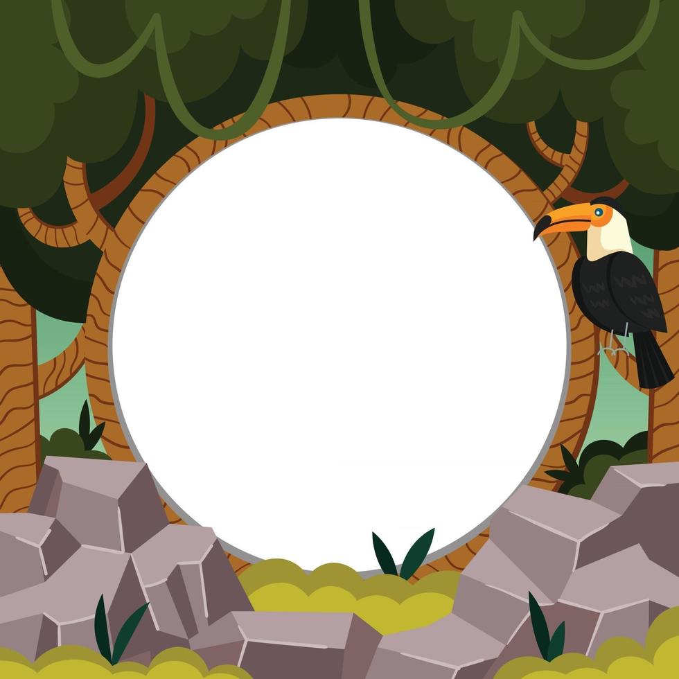 Tukan thront auf einem Ast in der Dschungel-themenorientierten Schablone vektor