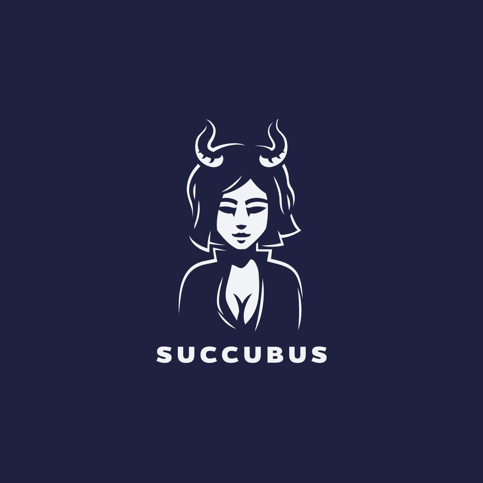 succubus logo design med demon flicka eller enchantress med horn vektor
