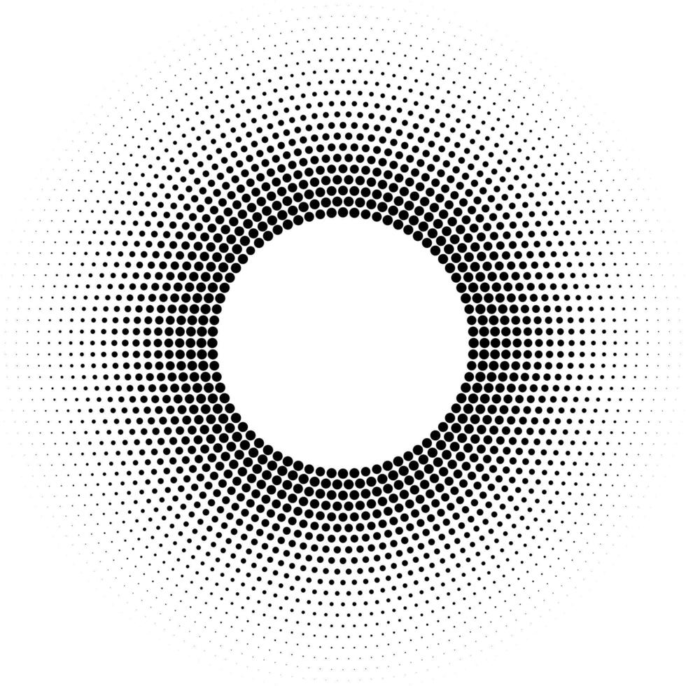 Halbtonring oder Torusvektormuster mit schwarzer Punktentwurfselementkreis-Rastertextur auf weißem Hintergrund vektor