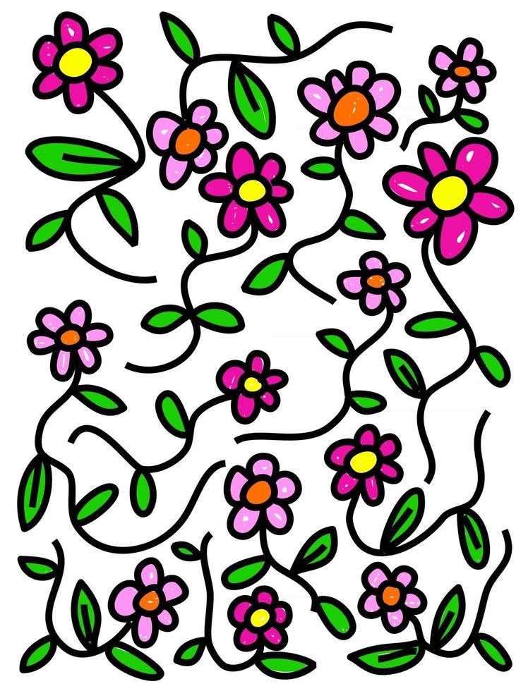 rosa blommor doodle prästkragar vektor