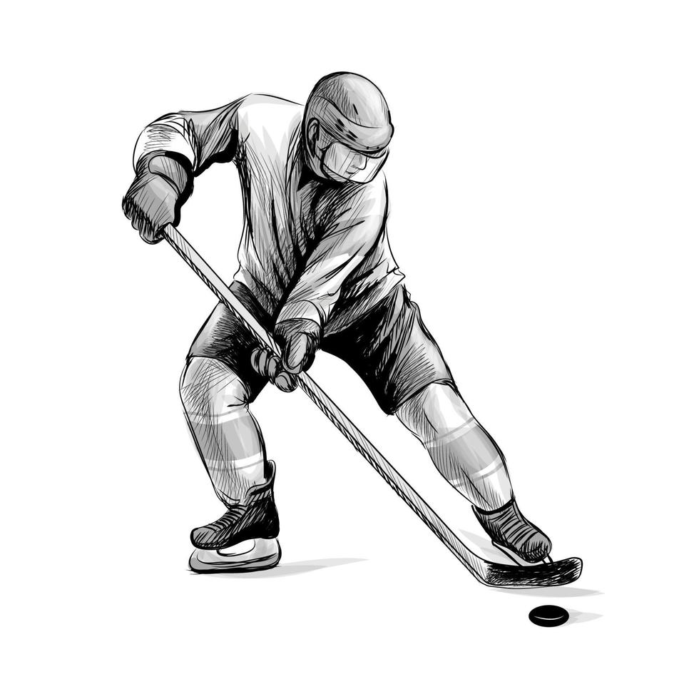 hockeyspelare handritad skiss vintersport vektorillustration av färger vektor