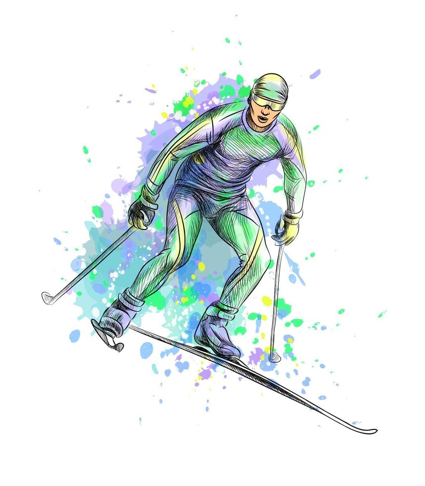 abstrakter Biathlet von einem Spritzer von Aquarellhand gezeichneter Skizzenvektorillustration von Farben vektor