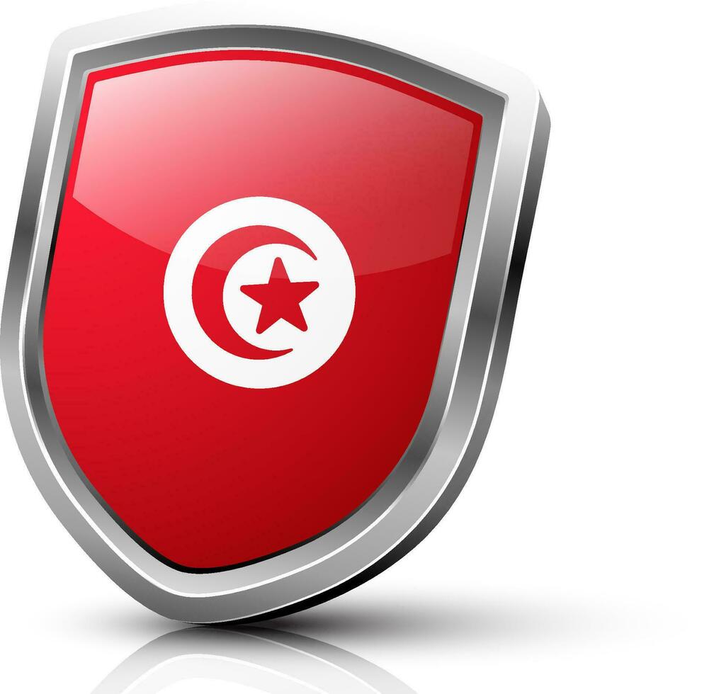 rot Flagge von Tunesien mit Symbol auf glänzend Schild. vektor