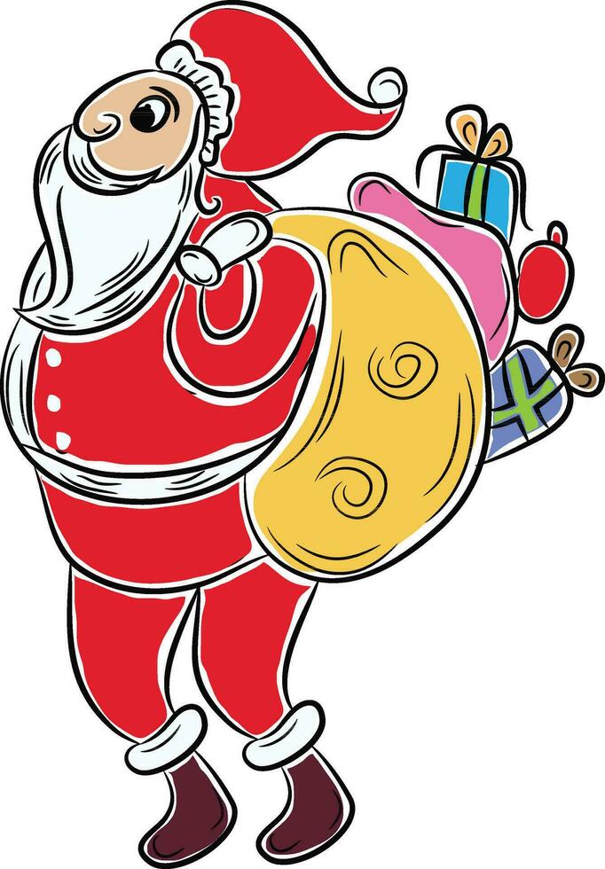 Santa claus halten Geschenk Tasche. vektor