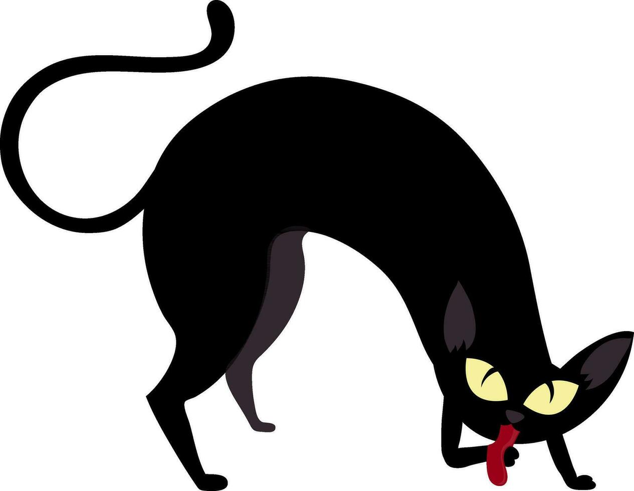 illustration av skrämmande katt med röd tunga. vektor
