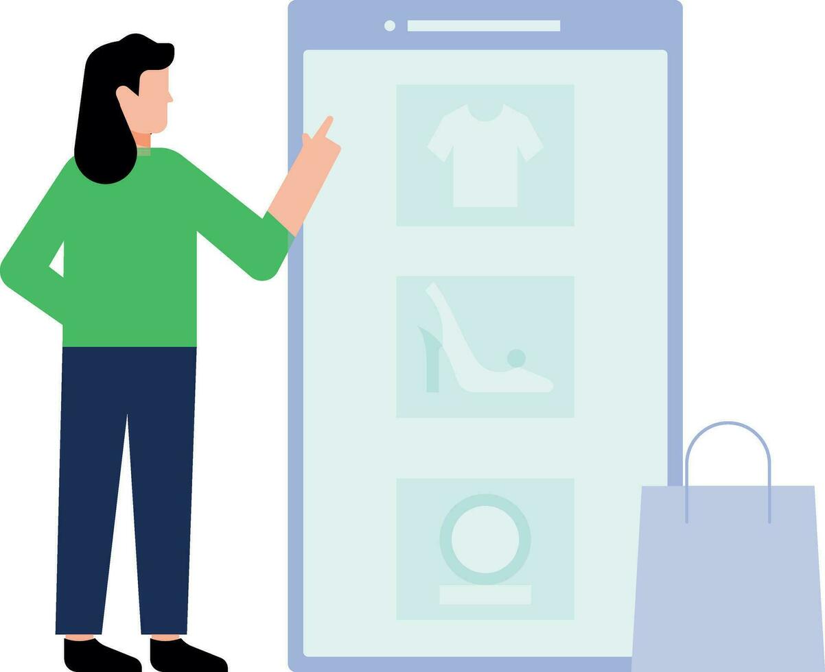 Mädchen tun online Einkaufen auf Handy, Mobiltelefon. vektor