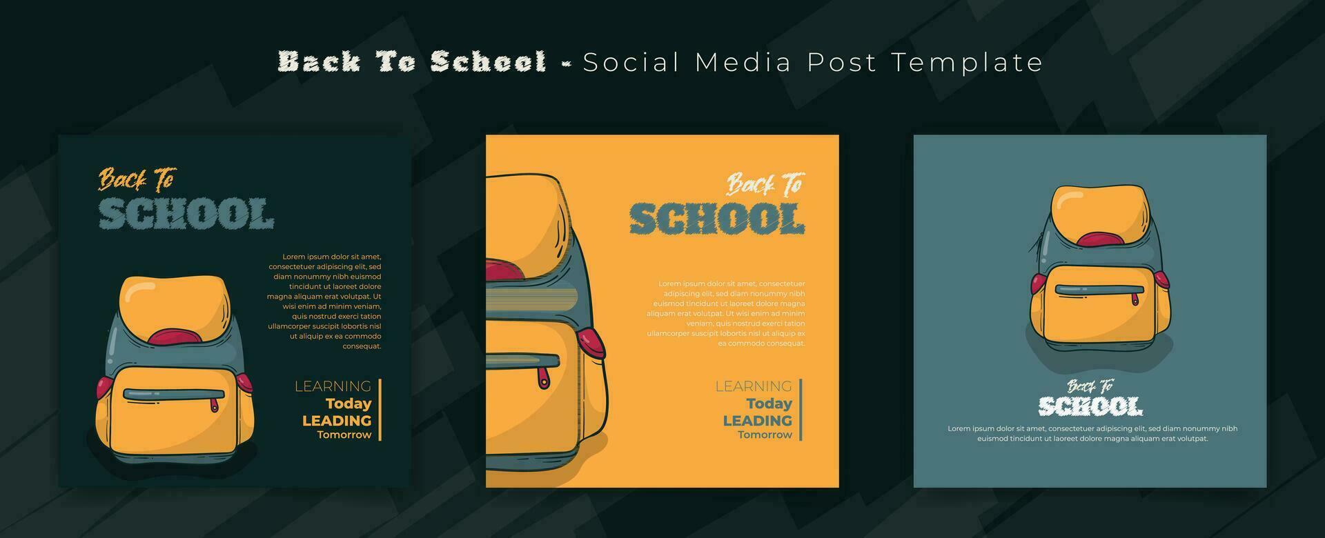 einstellen von Sozial Medien Vorlage mit Grün Gelb Design mit Schule Tasche zum zurück zu Schule Kampagne vektor