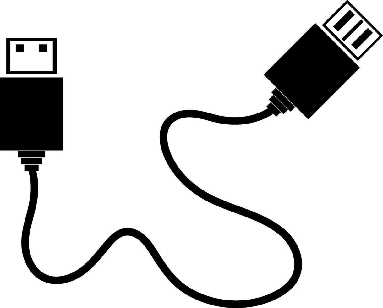 schwarz und Weiß USB Kabel im eben Stil. vektor
