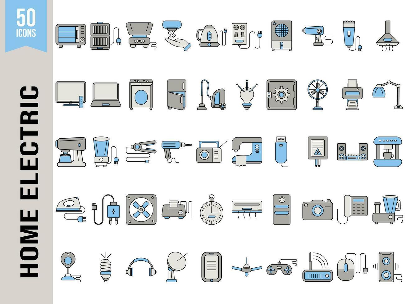 uppsättning av Hem elektrisk apparat ikon i grå och blå Färg. vektor