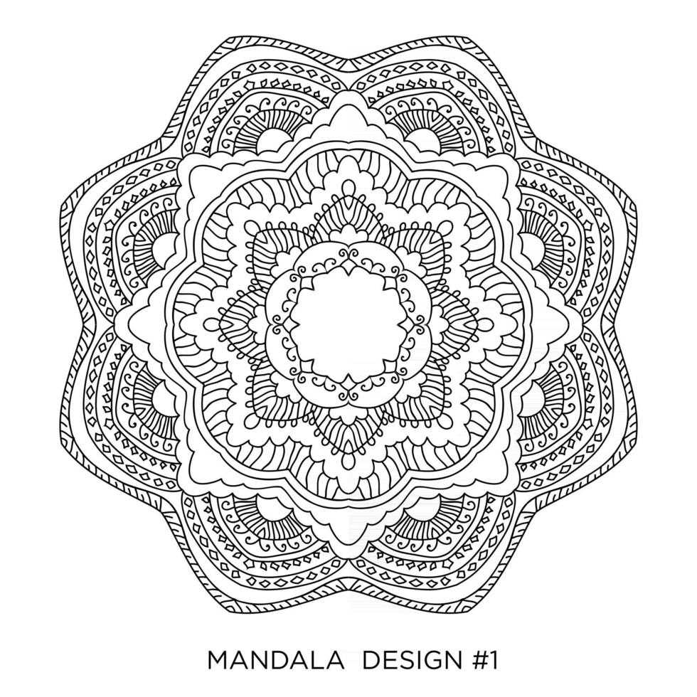 runde Blumenverzierung des Mandalas lokalisiert auf dekorativem Gestaltungselement des weißen Hintergrunds Schwarzweiss-Umrissvektorillustration für Malbuchdruck auf T-Shirt und anderen Gegenständen vektor