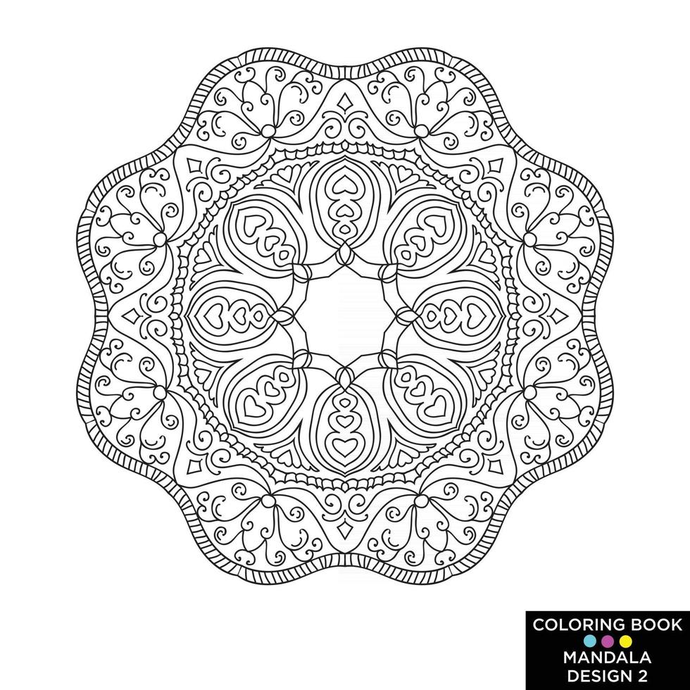 runde Blumenverzierung des Mandalas lokalisiert auf weißem Hintergrund dekoratives Gestaltungselement Schwarzweiss-Umrissvektorillustration für Malbuchdruck auf T-Shirt und anderen Gegenständen vektor