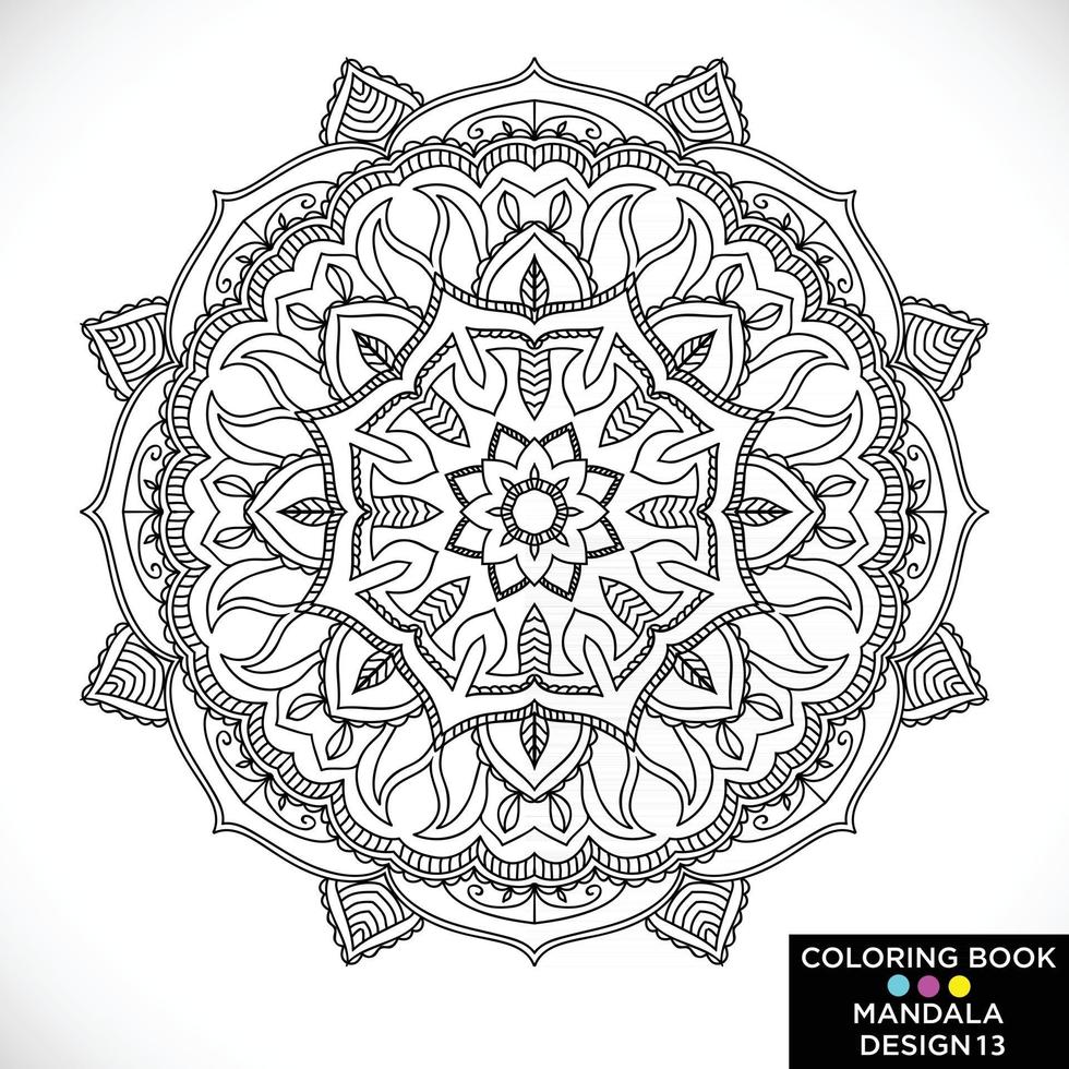 mandala rund blommig prydnad isolerad på vit bakgrund dekorativt designelement svartvitt kontur vektorillustration för målarbokstryck på t-shirt och andra föremål vektor