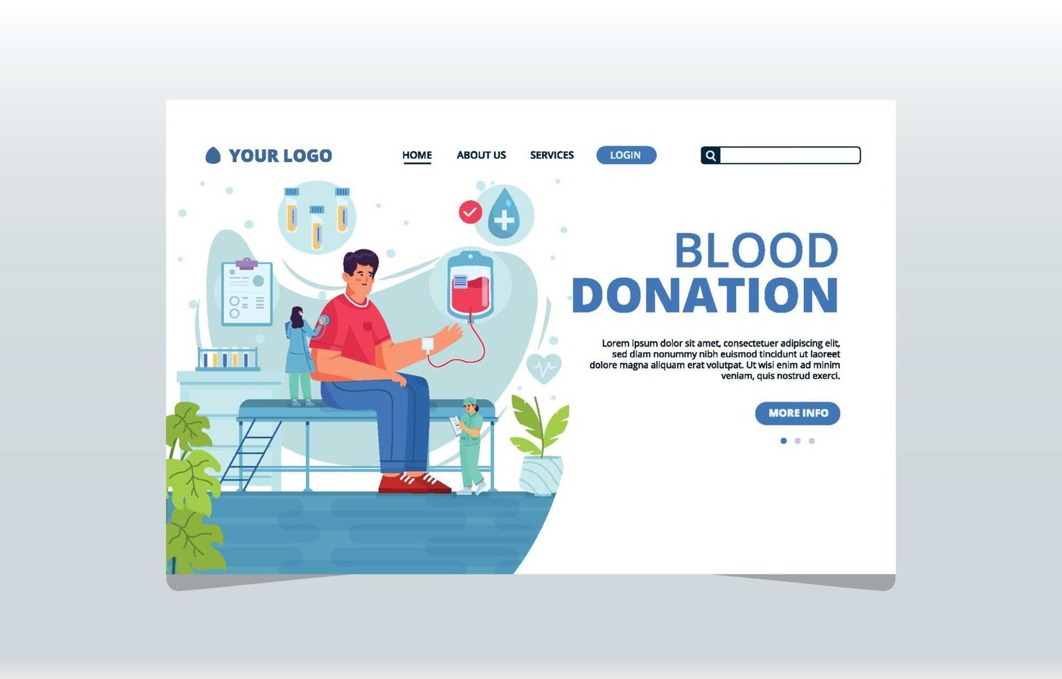 Mann tun Bluttransfusion von Arzt und Krankenschwester Landing Page Konzept untersucht vektor