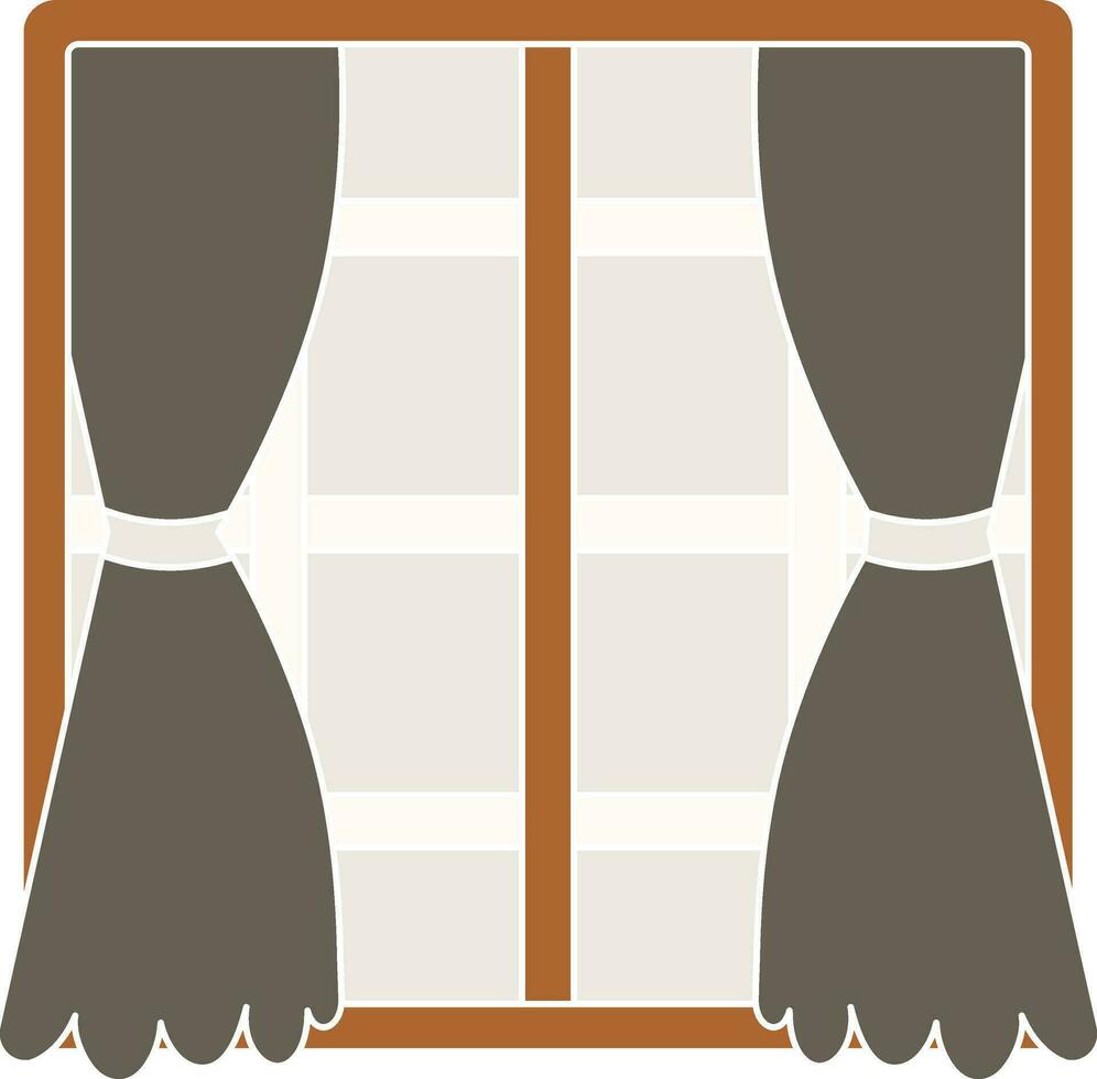 Fenster mit Vorhänge Symbol im grau und braun Farbe. vektor