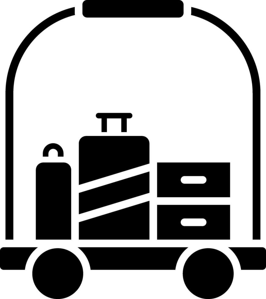 Glyphe Illustration von Hotel Gepäck Wagen im schwarz und Weiß Farbe. vektor