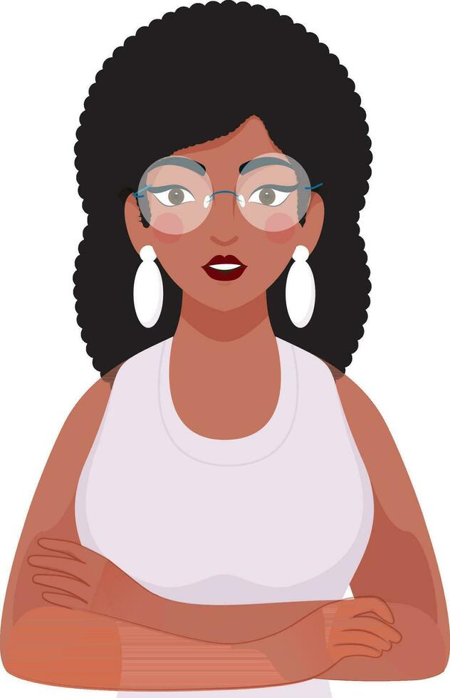smiley afrikansk smart lady bär glasögon över vit bakgrund. vektor