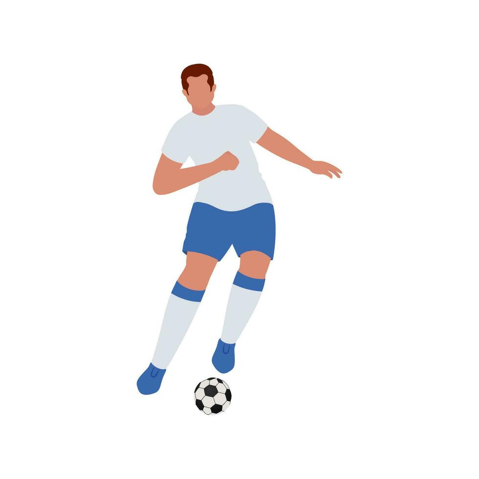 ansiktslös kille spelar fotboll på vit bakgrund. vektor