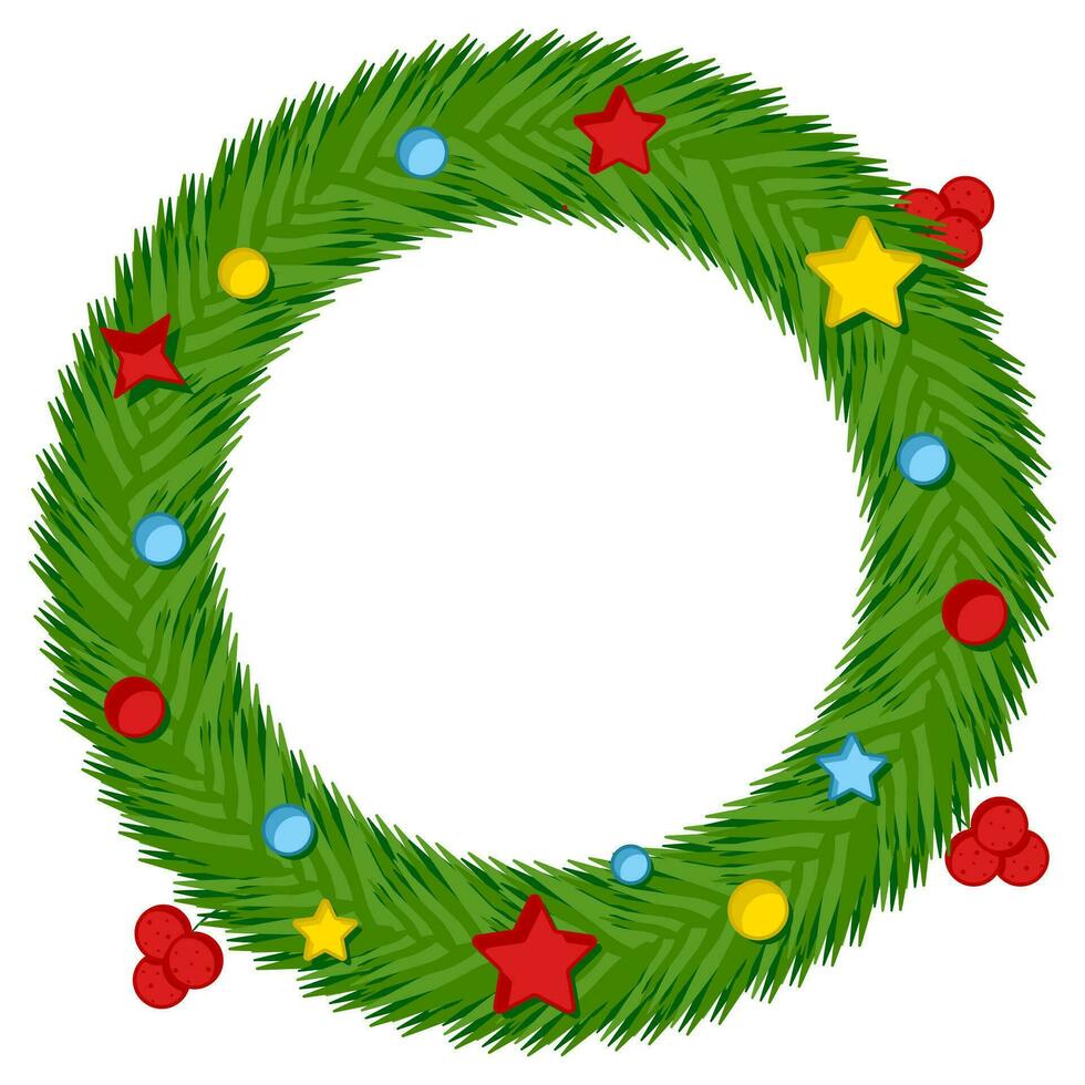 Aufkleber Stil bunt dekoriert Weihnachten Kranz Symbol im eben Stil. vektor