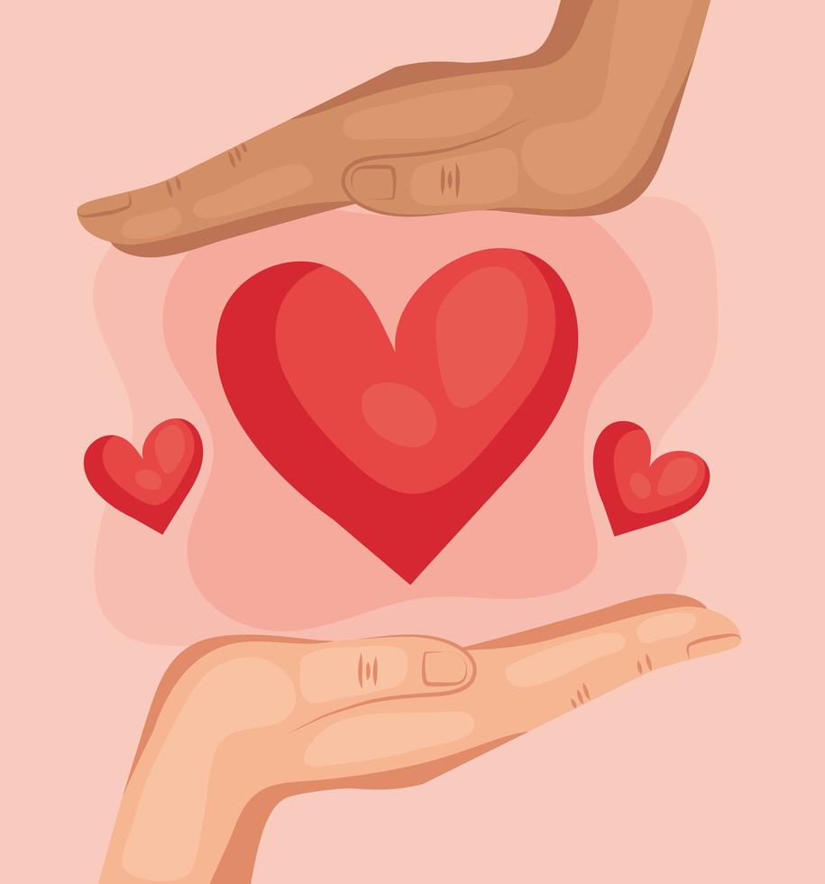 Interracial Hände Menschen halten Herzen lieben Ikone vektor