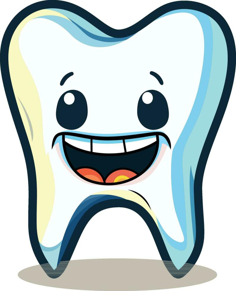 glücklich Zahn Karikatur Charakter mit ein Lächeln Vektor Illustration, Zahn Karikatur, Zahn, Zahnarzt Logo Vorlage, Symbol Symbol Maskottchen Charakter Vektor Bild