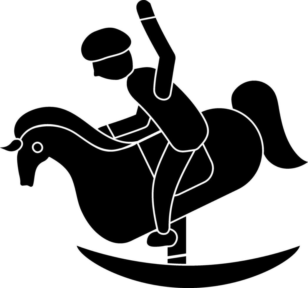 Glyphe Stil Junge Sitzung auf schaukeln Pferd Symbol. vektor