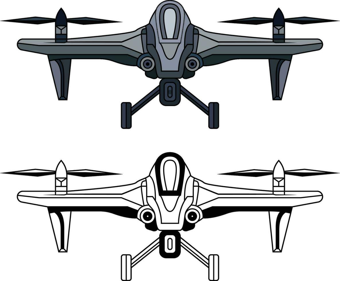 Kampf Drohne Vektor Bild , unbemannt Kampf Antenne Fahrzeug Illustration , Militär- Spion Drohne Lager Vektor farbig und schwarz und Weiß Linie Kunstwerk