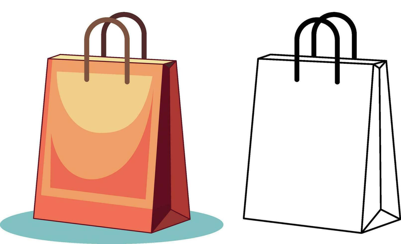 Einkaufen Taschen Vektor Illustration, wiederverwendbar Einkaufen Tasche farbig und schwarz und Weiß Linie Zeichnung Vektor Bild