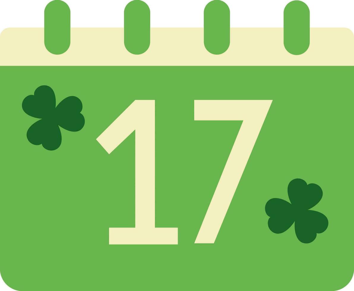 17:e datum klöver kalender platt ikon i grön och beige Färg. vektor