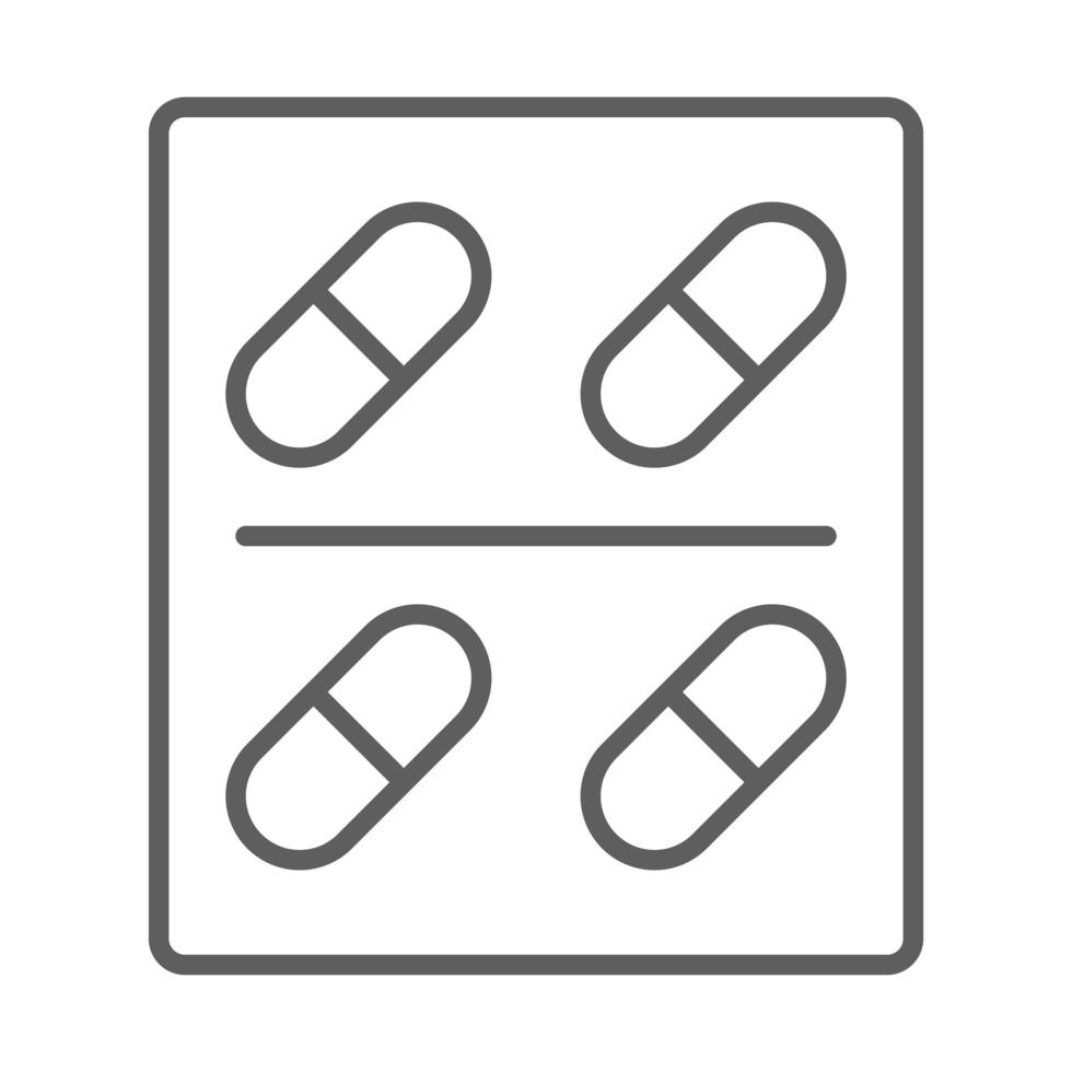 medizinischer Verpackungskapseln-Behandlungsliniensymbol weißer Hintergrund vektor