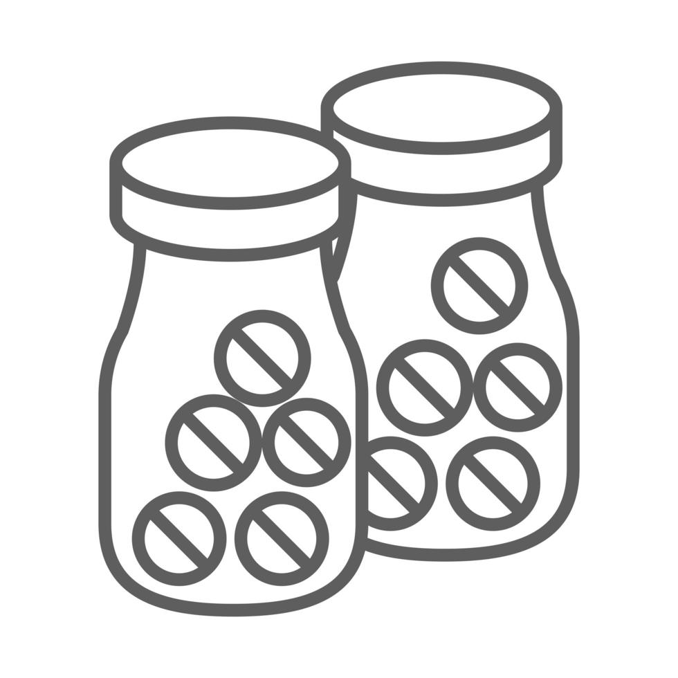 medicinska flaskor med piller medicin linje ikon vit bakgrund vektor
