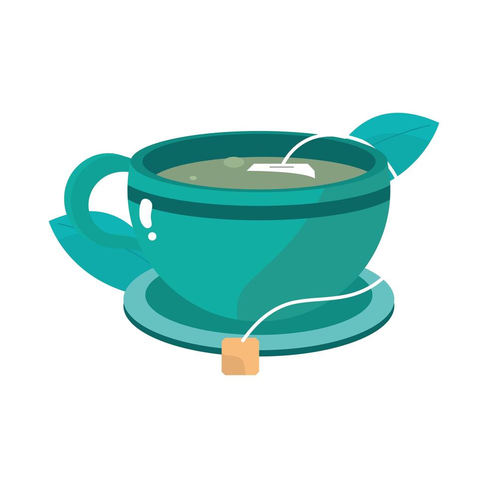Teetasse und Teebeutel frische Kräutergetränke gesunde Mahlzeit vektor