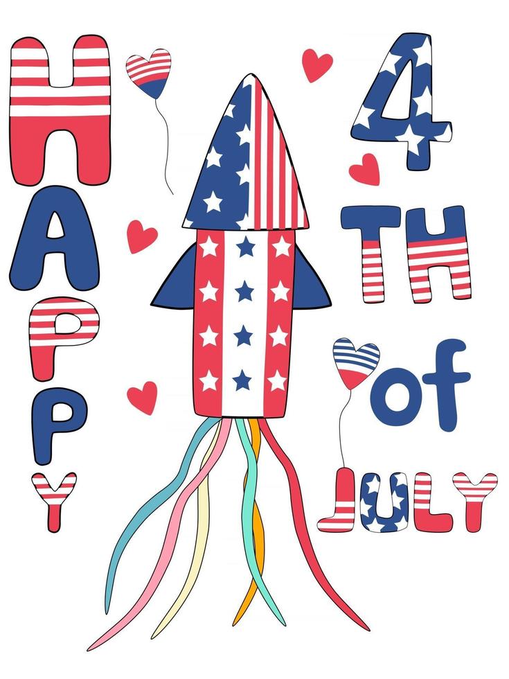 Dieser 4. Juli Amerika Feier Tag Doodle-Stil Design kann auf festliche Jahreszeit wie Einladung Karten Raumdekorationen Schmuck Hüte T-Shirts Geschenke Digitaldruck und vieles mehr angewendet werden vektor