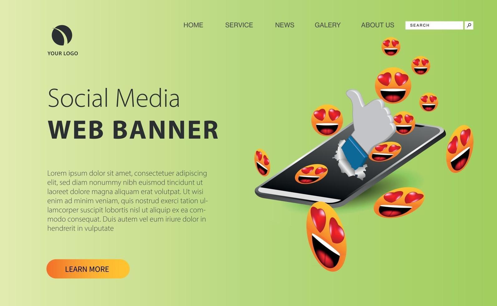 Social Media Landing Page mit Emoji und Smartphone Illustration vektor