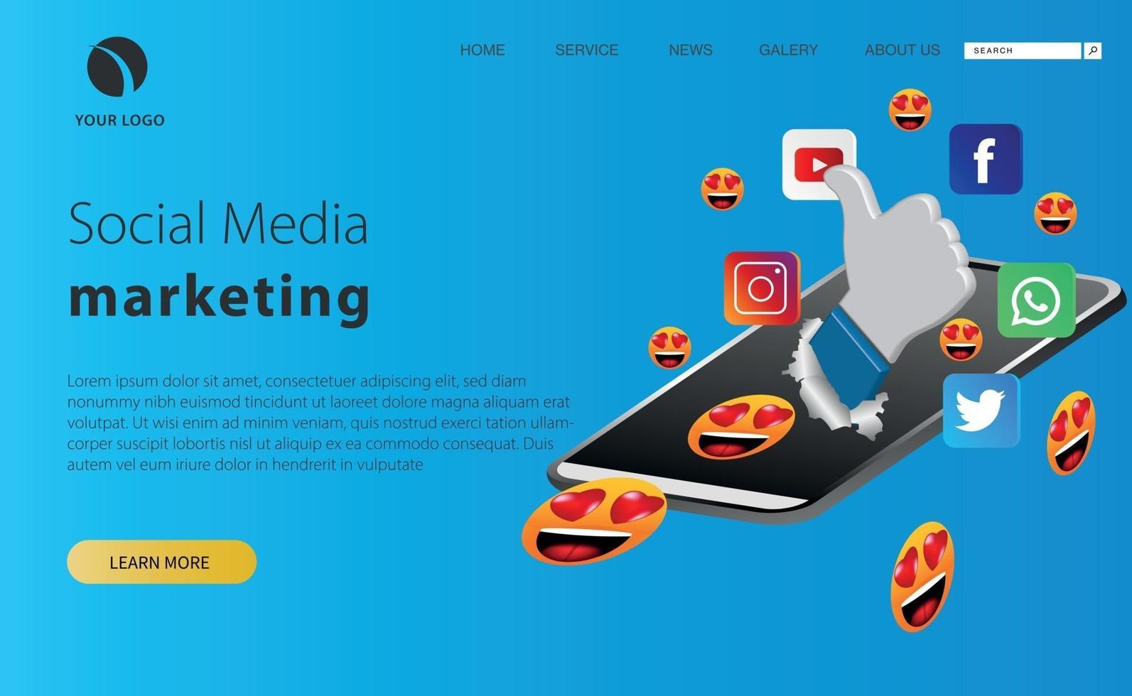 sociala medier marknadsföring illustration med ikon och smartphonee vektor