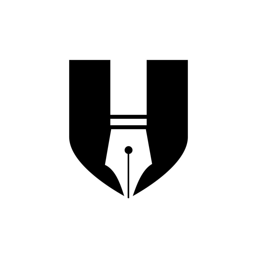 sicherer Schriftsteller Logo Konzept einfacher Stift mit Schild Vektor Vorlage Design Icon Illustration