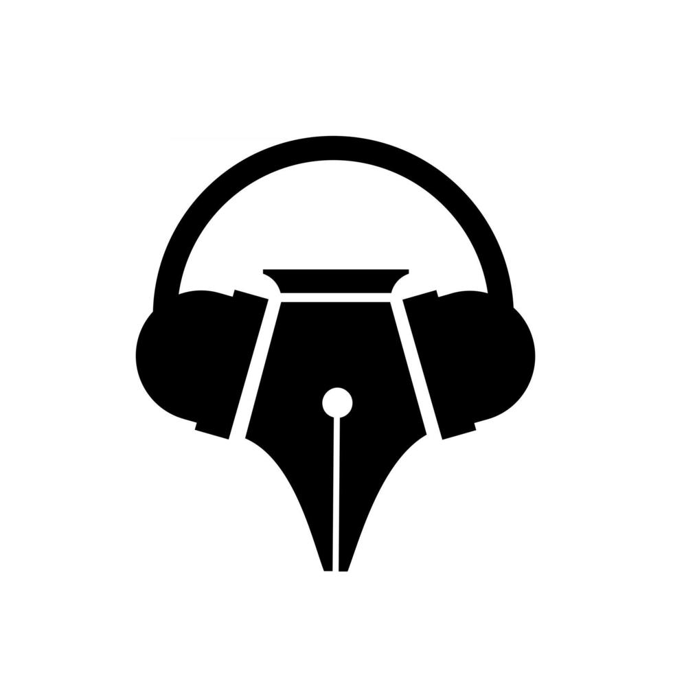 Musik Stift Logo Konzept Kopfhörer mit Stift Feder Vektor Symbol Illustration Design