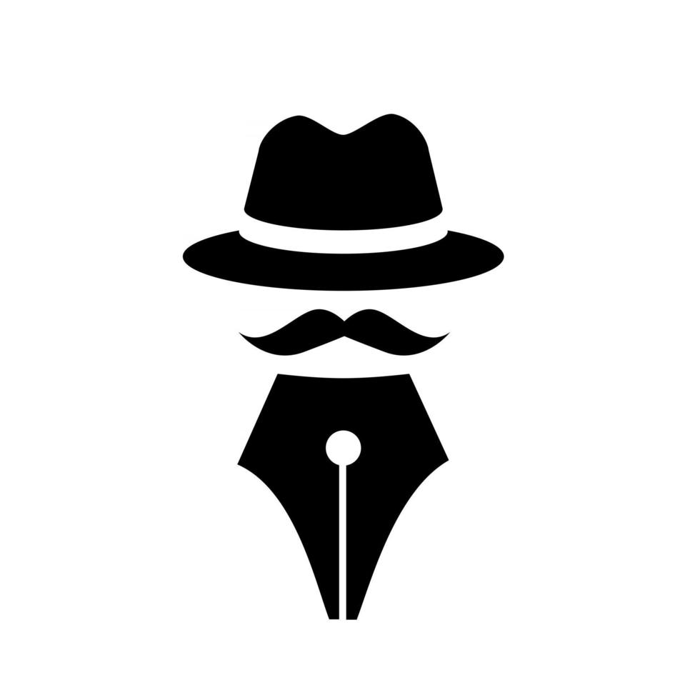 vektor master mister mr penna författare reservoarpenna med hatt och mustasch abstrakt logo ikon illustration design