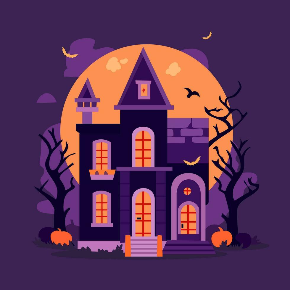 tecknad serie halloween besatt hus vektor