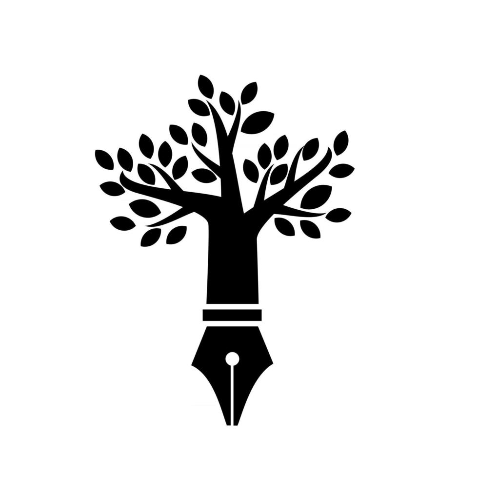 abstrakt träd och penna logotyp eko penna vektor