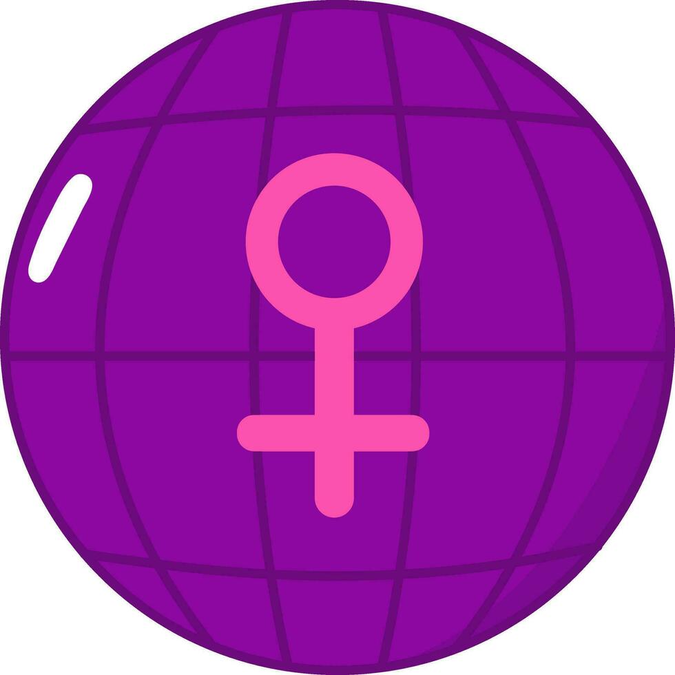 weiblich Geschlecht mit Globus Rosa und lila Symbol im eben Stil. vektor